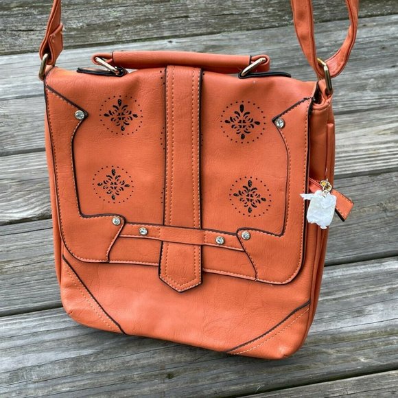 Handbags - Women Cross Body Bag Orange Faux Leather Shoulder Bag New with tags